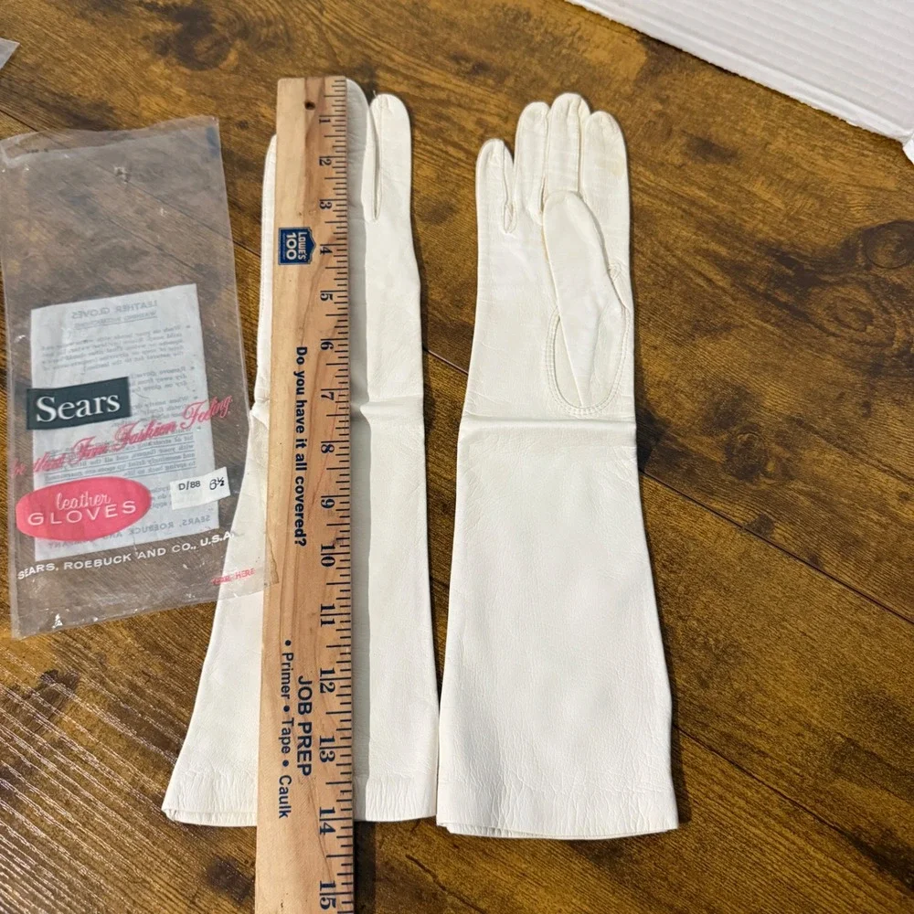 Vtg Sears White Leather Opera Gloves Size 6.5 Long Evening Formal Prop Costume